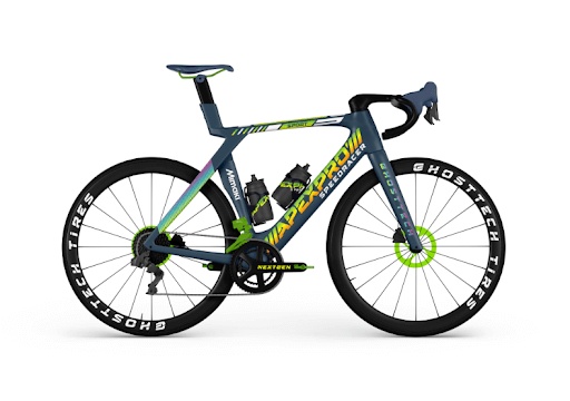Road bike with custom UV-DTF printed graphics on curved frame surfaces.